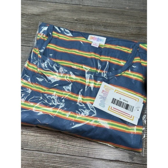 Lularoe Small‎ Irma Tunic Blue with Orange Green and Yellow Stripes Shirt NWT - Picture 10 of 10